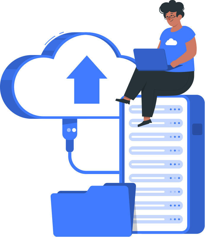 Desenho pessoa trabalhando em cima de um servidor